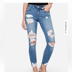 Express Mid Rise Medium Wash Ripped Jeans